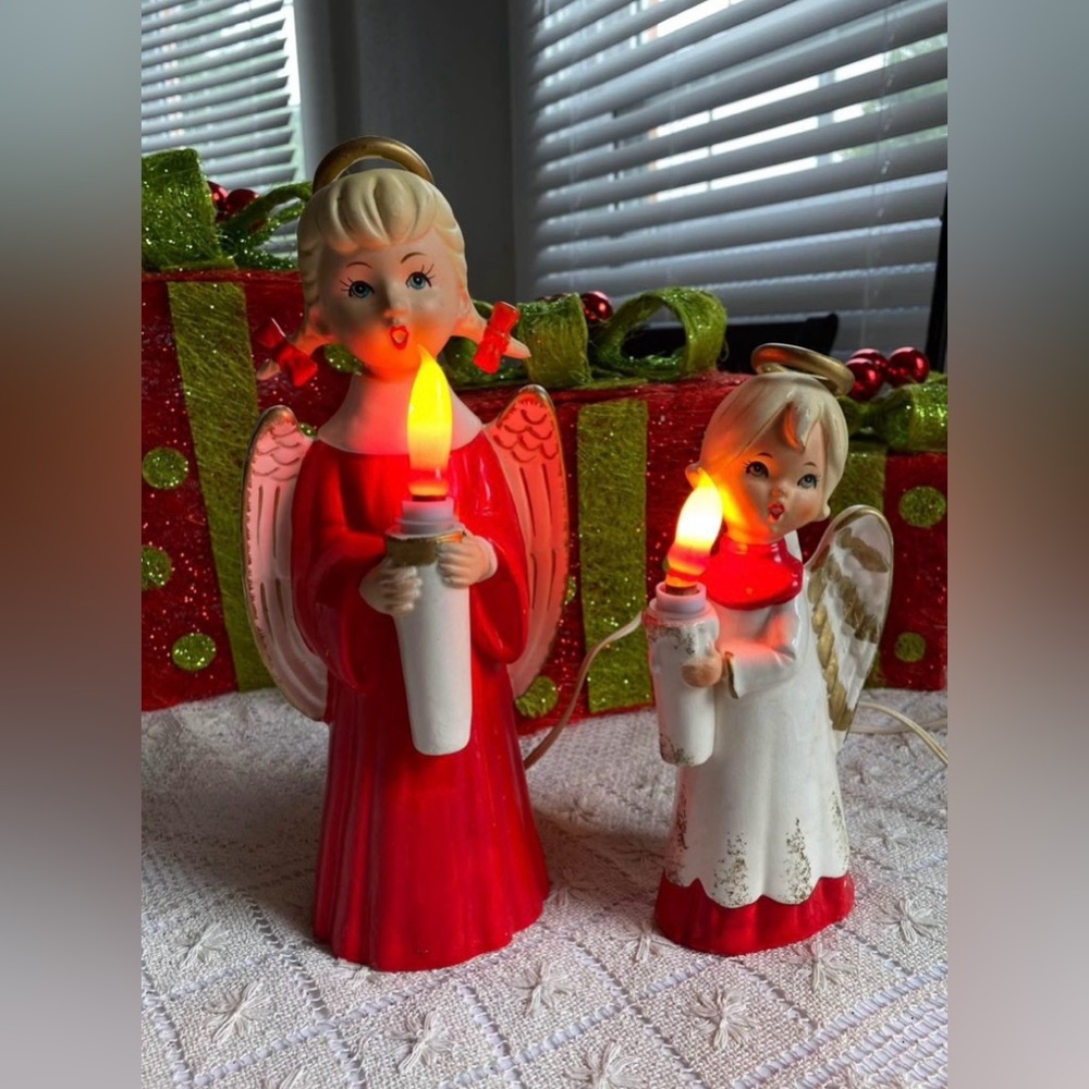 Japan RARE Electric Hand-painted Chalkware Angels 1960’s